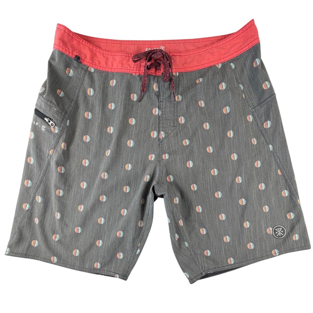 Roark Board Shorts Mens 33 Gray Pattern Savage Series Surf Swim Trunks Stretch